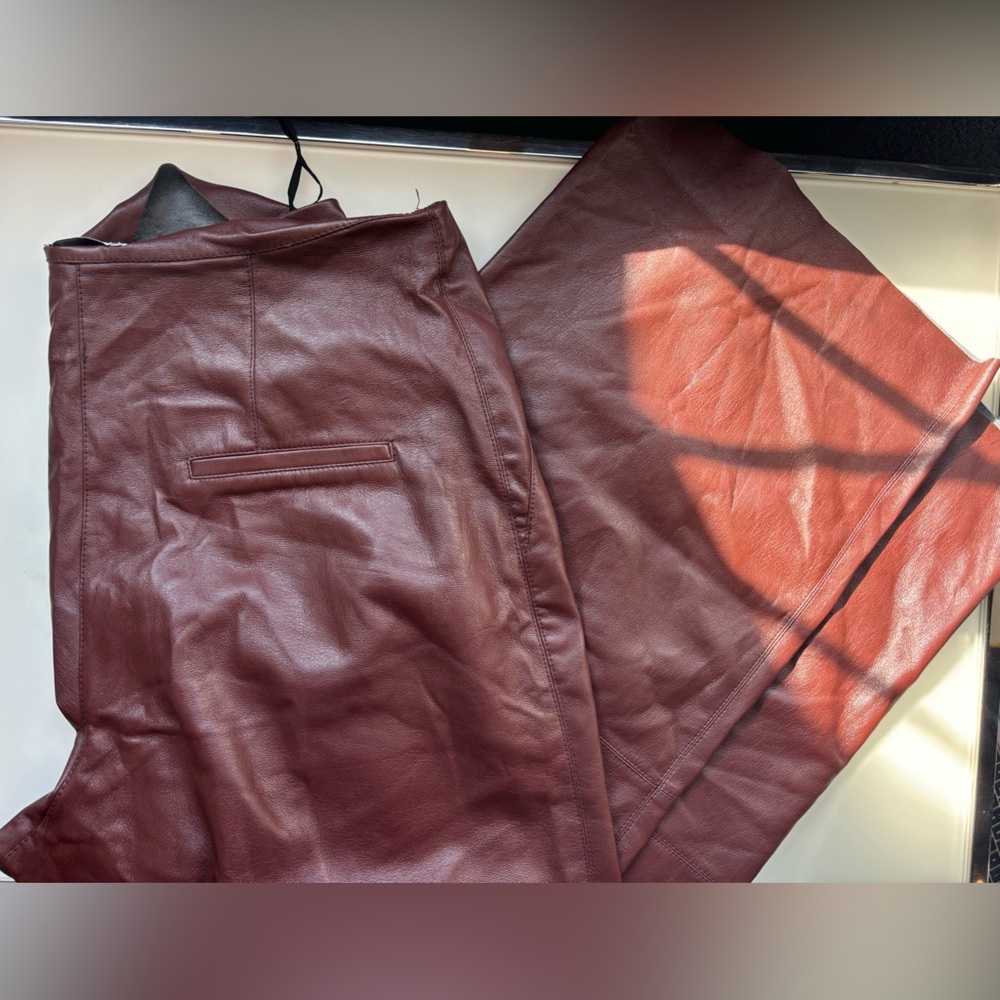 Low Rise Elegant Burgundy Vegan Leather Pants